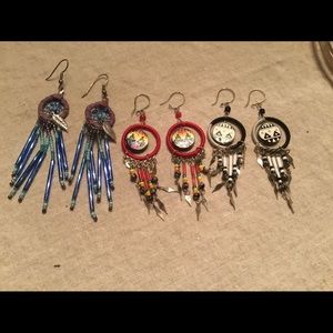 Vintage Hippie Dream Catcher earrings 3 pairs